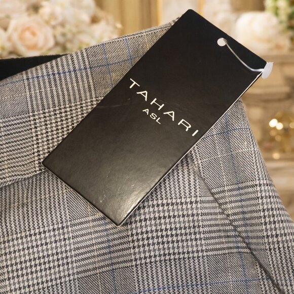 Tahari ASL Plaid Wide Leg Trousers Size 8 Glen Check Grey Blue NWT - Picture 7 of 8